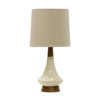 Ceramic Table Lamp, White Washed Wood/Cream Finish, Heathered Oatmeal Shade