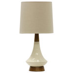 StyleCraft Home Collection - Ceramic Table Lamp, White Washed Wood/Cream Finish, Heathered Oatmeal Shade - This sophisticated vintage ceramic and poly resin table lamp is made with a sleek design that gives a new definition to any tabletop. It's crafted using faux wood touches at the round base and neck that lends a unique mid-century character to it. This lamp is topped with a round white styrene hardback shade to enhance its standout personality and vibe.