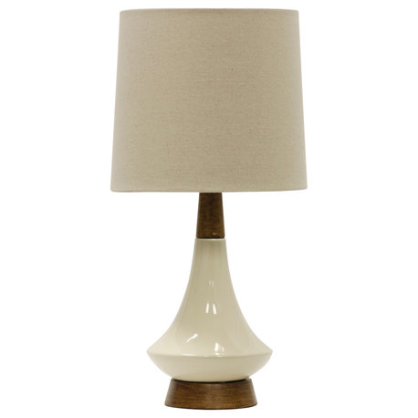 Ceramic Table Lamp, White Washed Wood/Cream Finish, Heathered Oatmeal Shade