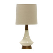 Ceramic Table Lamp, White Washed Wood/Cream Finish, White Fabric Shade