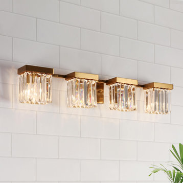 LNC Modern/Contemporary 4-Light Polished Gold Crystal Bathroom Vanity Light
