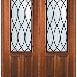 Pre-hung Double Door 96 Mahogany La Salle 2/3 Lite Wrought Iron - Front Doors