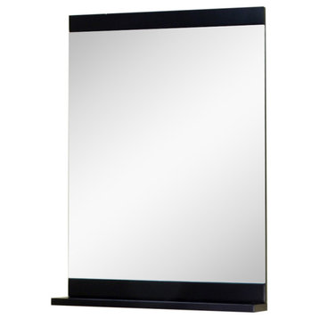 Solid Wood Frame Mirror With Shelf In Black