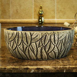 Hand carved & hand painted ceramic sink leaves - Bathroom Sinks