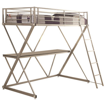 Coaster Hyde Twin Metal Workstation Loft Bed with Desk in Silver Finish
