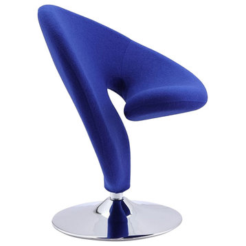 Manhattan Comfort Curl Chrome/Wool Blend Swivel Chair, Blue, Single