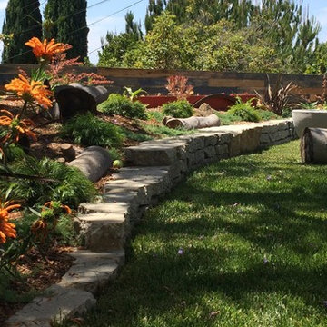 Reclaimed broken concrete seating.