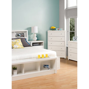 Contemporary Dresser, Vertical Design With 5 Storage Drawers, White Finish