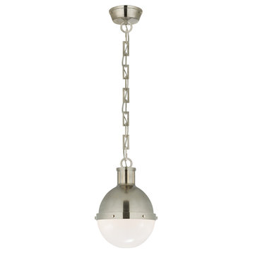 Hicks Small Pendant in Antique Nickel with White Glass