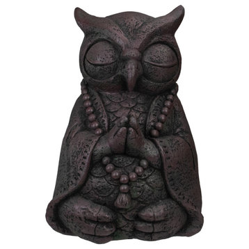 17" Dark Gray Meditating Buddha Owl Outdoor Garden Statue