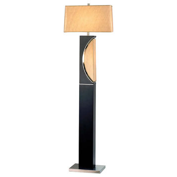 Half Moon Floor Lamp with Nightlight - Dark Brown, Etruscan Gold Linen Shade