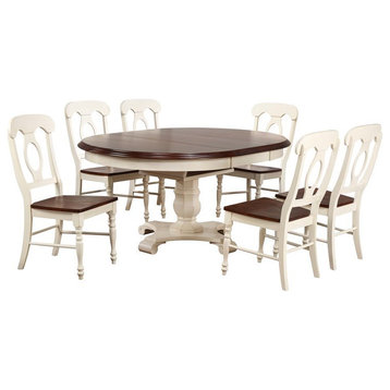 Sunset Trading Andrews 7PC Round/Oval Extending Dining Set Off White/Brown Wood