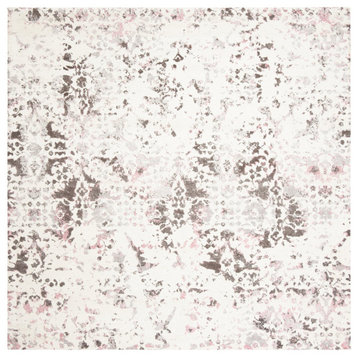 Expression Exp478F Vintage Distressed Rug, Ivory and Gray, 6'0"x6'0" Square