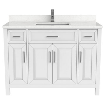 Terrence 48" Vanity with Power Bar and Drawer Organizer, White