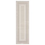 Nourison - Nourison Glitz 2'3" x 7'6" Ivory Modern Indoor Area Rug - Create an ultra-glam foundation for your decor with this geometric rug from the Glitz Collection. It features an abstract center design surrounded by a series of wide and narrow borders in silver, ivory, and gold tones that are enhanced with subtly textured accents. Finished with a brilliant shimmer that adds visual intrigue, this contemporary rug is made from softly textured polyester.