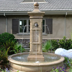 1591 Aquitaine Pond Fountain with (4) #GI-128 Rustic Iron Spouts - Outdoor Products