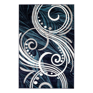 Summit Navy Blue Abstract Swirl, Area Rug [Design H61], 7'4"x10'6"