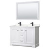 Avery 48" Double Vanity, White, Carrara Marble Top, Black Trim, 46" Mirror