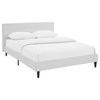 Modern Contemporary Urban Queen Size Platform Bed Frame, White, Faux Leather