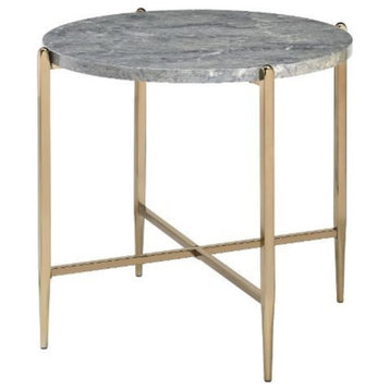 End Table, Faux Marble and Champagne Finish