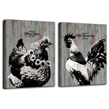 Mrs. Hen & Mr. Rooster' Farmhouse Animal 2-Piece Wrapped Canvas Wall Art Set