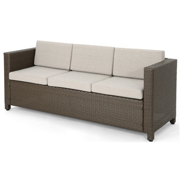 Cony Outdoor Wicker 3-Seater Sofa, Brown/Ceramic Gray Cushion