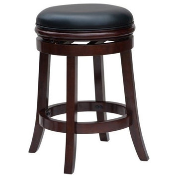 Bowery Hill 25.5" Wood & Faux Leather Swivel Counter Stool in Cherry/Black