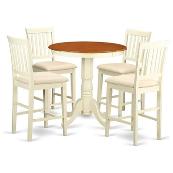 5-Piece Pub Table Set, Kitchen Dinette Table And 4 Bar Stools With Backs