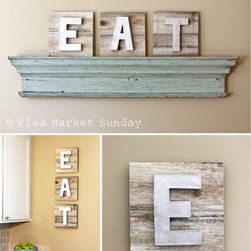 Flea Market Sunday - Silver EAT Sign Reclaimed Wood - Artwork