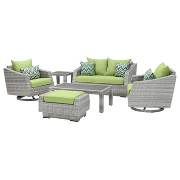 Cannes 6 Piece Sunbrella Outdoor Love and Motion Club Seating Set, Gingko Green