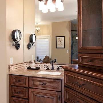 Lots of storage by his & hers vanities