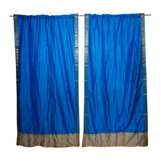 Mogul Interior - Blue Sheer Sari Door Panel Rod Pocket Living Room Decor Window Treatment 84x44 - Curtains