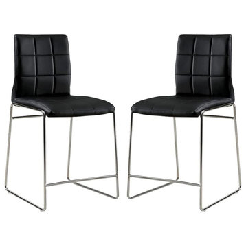 Set of 2 Dining Chair, Armless Design With Tufted Padded Seat & Back, Black