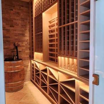 Rustic white oak custom wine cellar, Orillia, Ontario
