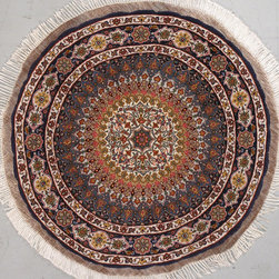 Round Persian Tabriz rug 3'3 diameter - Area Rugs