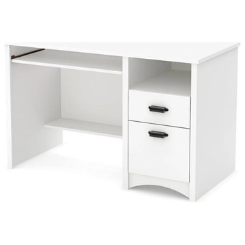 Contemporary Spacious Desk, Storage Drawers & Pull Out Keyboard Tray, White