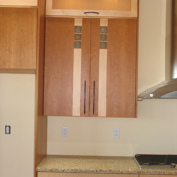 kitchen cabinets, recycled glass counters