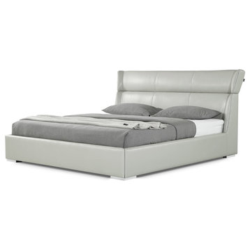 Modern Hypnos Light Grey Leather Platform Queen Size Bed
