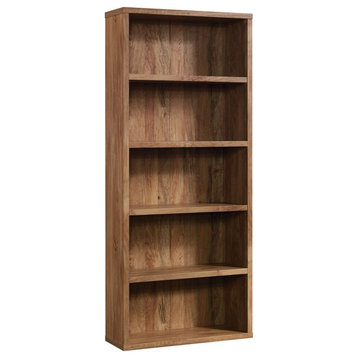 Pemberly Row 5-Shelf Mid-Century Engineered Wood Bookcase in Brown