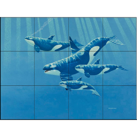 Tile Mural -Four Orcas by Richard Ellis