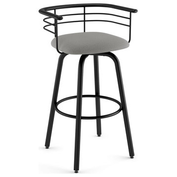 Amisco Turbo Swivel Counter and Bar Stool, Grey Polyester / Black Metal, Counter Height