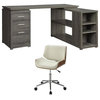 Home Square 2 Piece Set with L Shape Writing Desk & Office Chair in Gray/Ecru