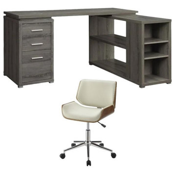 Home Square 2 Piece Set with L Shape Writing Desk & Office Chair in Gray/Ecru