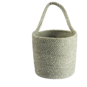 Melia Woven Jute Hanging Basket with Handle 6.3 x 7 x 6.5in., Sage