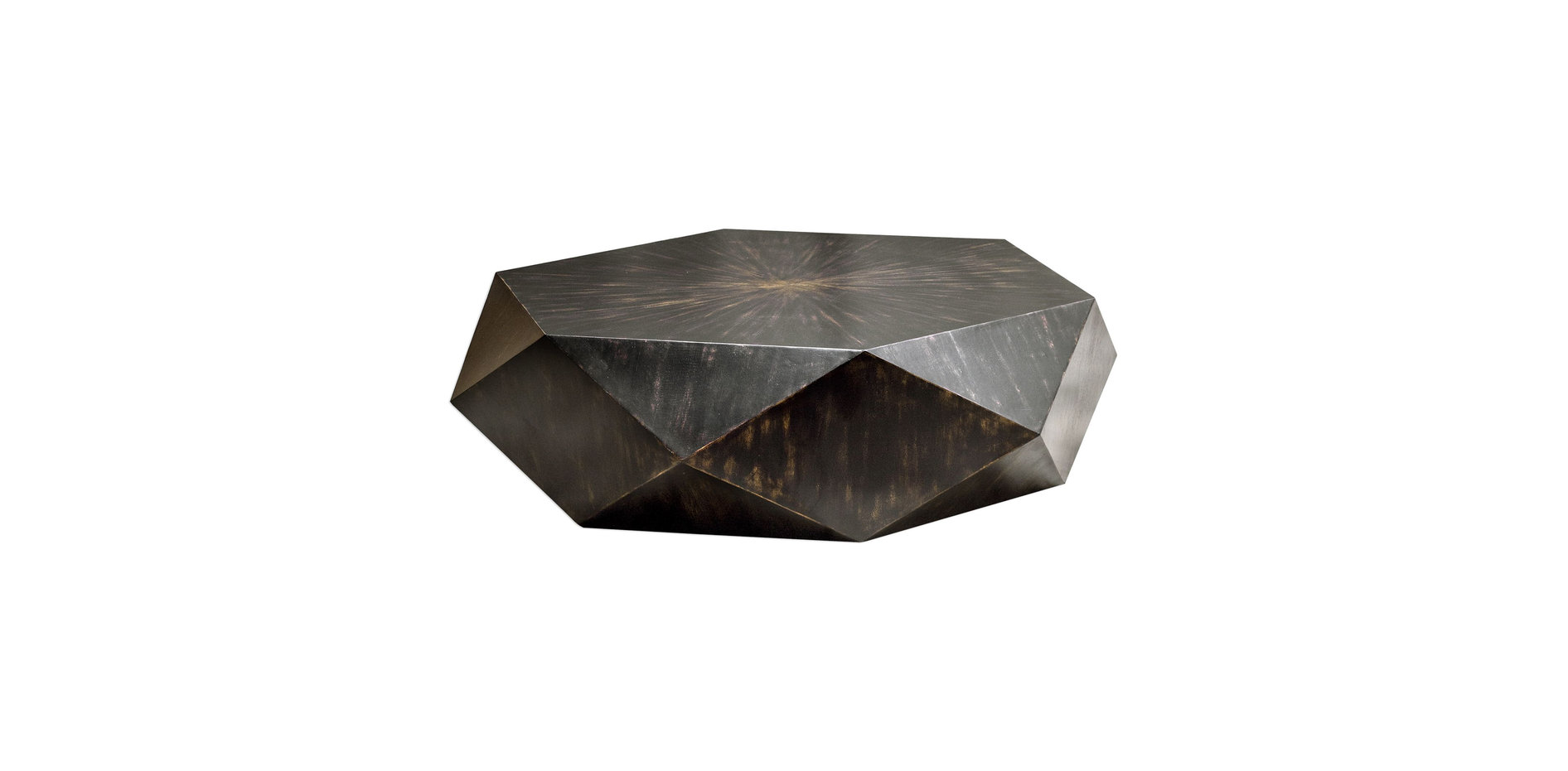 Faceted Large Round Wood Coffee Table, Modern Geometric Block Solid