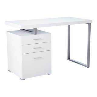 Minimalist Desk, Floating Desk and Storage Drawers With Silver Pulls ...