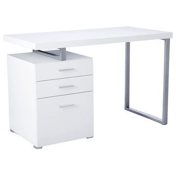 Minimalist Desk, Floating Desk and Storage Drawers With Silver Pulls, White