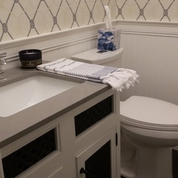 Vanity with black mesh doors