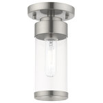 Livex Lighting - Livex Lighting Brushed Nickel 1-Light Ceiling Mount - The one light ceiling mount from the Hillcrest collection features a simple elegant brushed nickel frame paired with clear glass shades. Each shade is accented with a banded brushed nickel ring to carry through the theme of finely crafted metal fittings.�