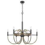 Cal Lighting - Seagrove 60W metal/glass chandelier, Fx-3813-6 - Style your home with this contemporary take on a classic candelabra style chandelier. It features a metal construction with a two tone finish and wooden accents. This six light chandelier comes complete with 72 inches of chain and a matching canopy.